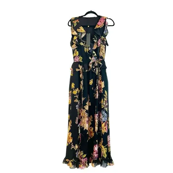 Kobi Halperin Floral Lesley Ruffle Midi Dress Women's Size S NWT